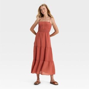Women's Button-Front Smocked Maxi Sundress - Universal Thread™ Red Large NWT